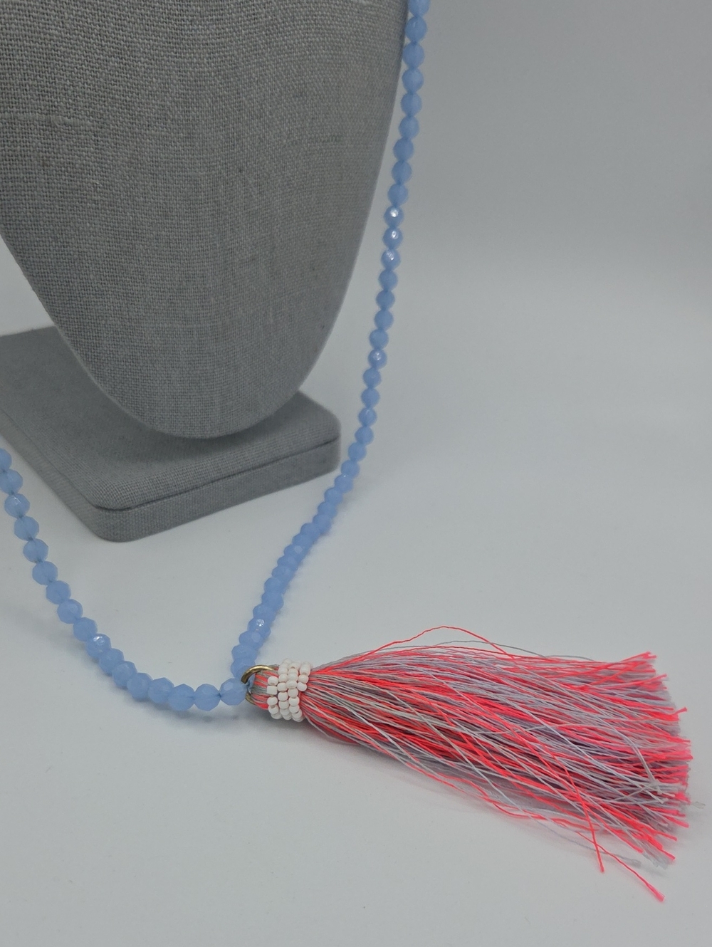 5 for $25! J. Crew Blue Beaded Necklace with Pink Tassel
